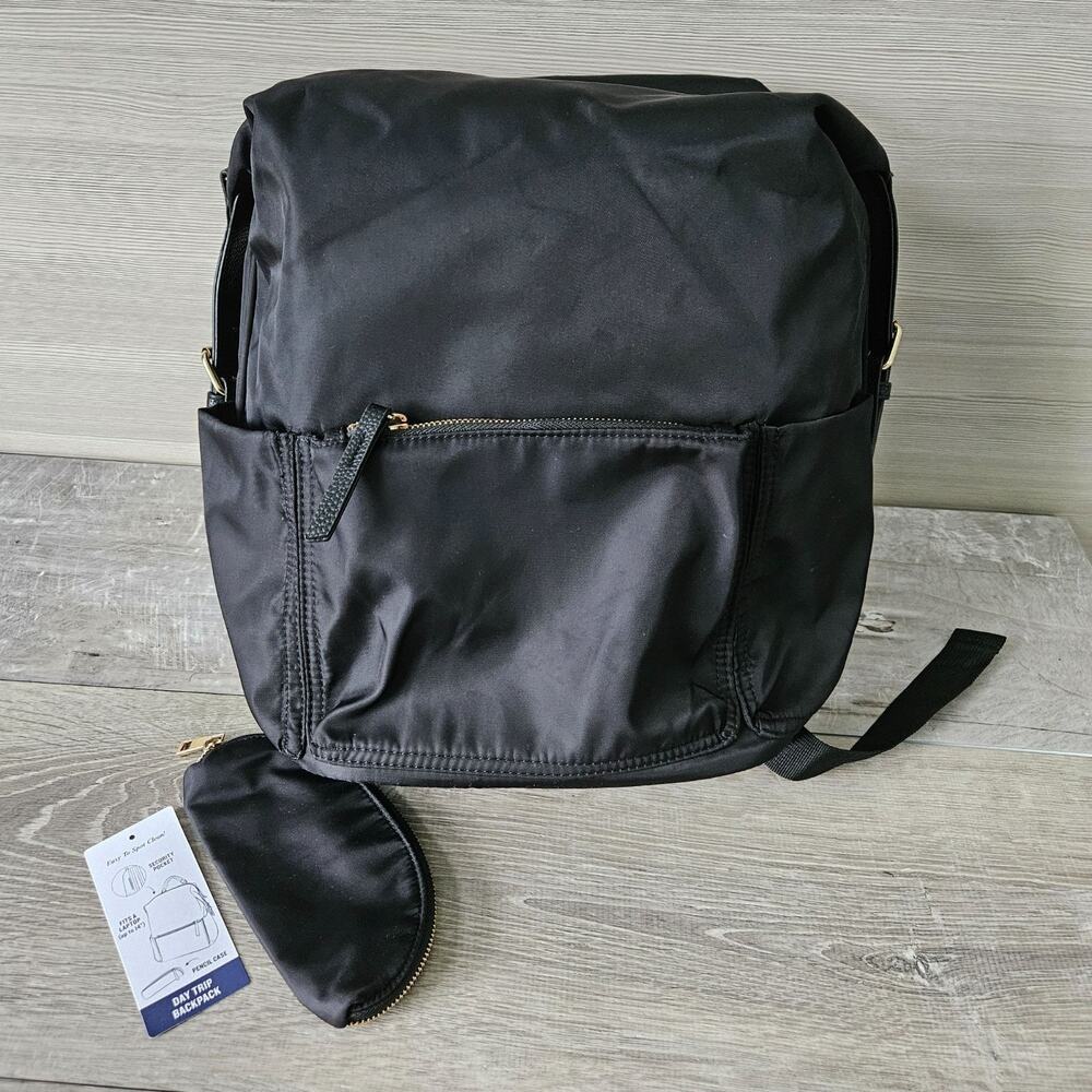 Tommy Bahama Black Nylon Day Trip Backpack Pencil Case 14" Laptop Minimalist Bag